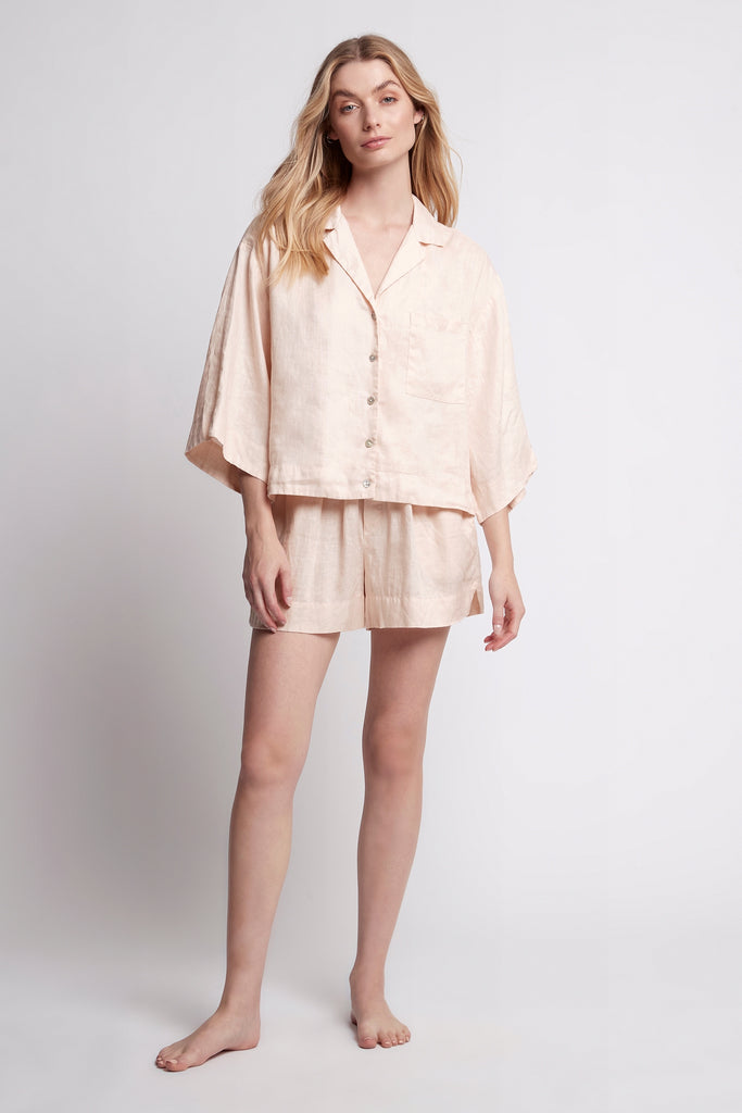 Riviera Personalised Linen Pyjama Set  Blush | Homebodii