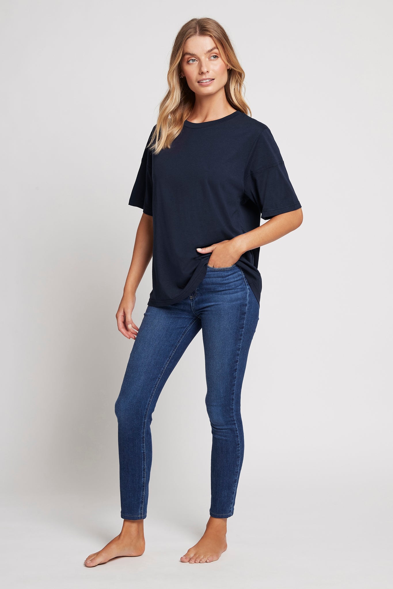 Homebodii Oversized Tencel™ Womens TShirt  Navy | Homebodii
