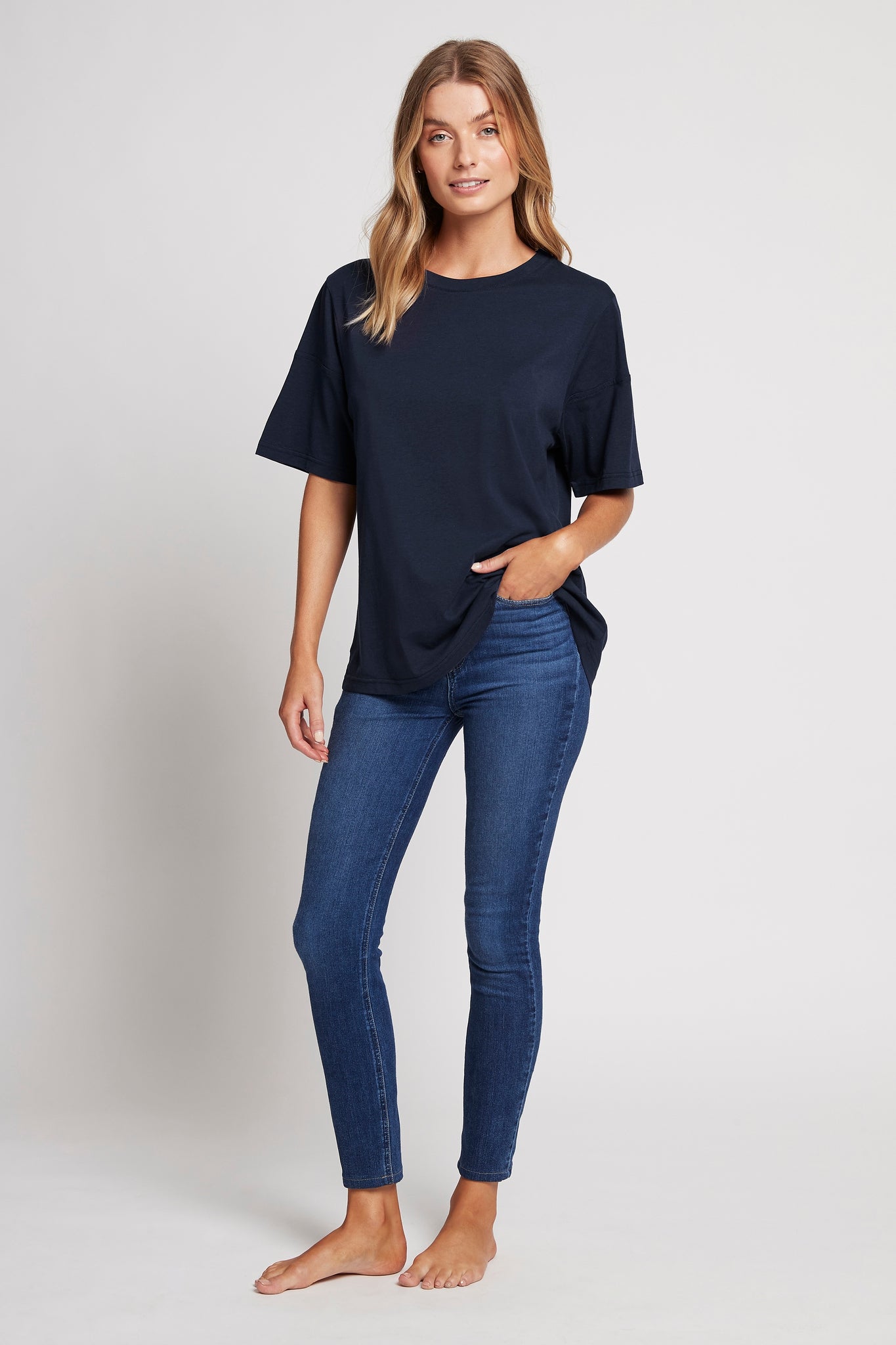 Homebodii Oversized Tencel™ Womens TShirt  Navy | Homebodii