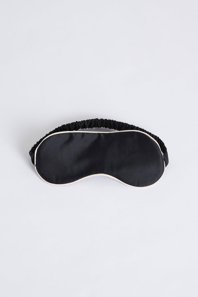 Satin Eye Mask  Black With Blush Piping | Homebodii