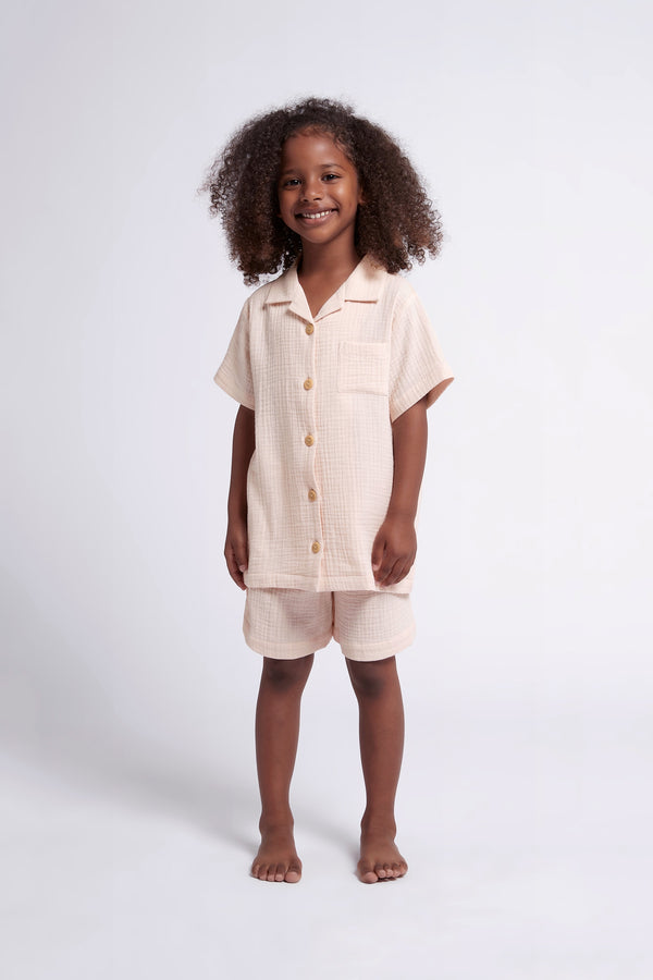 Piper Bubble Cotton Personalised Childrens Short Pyjama Set  Blush | Homebodii