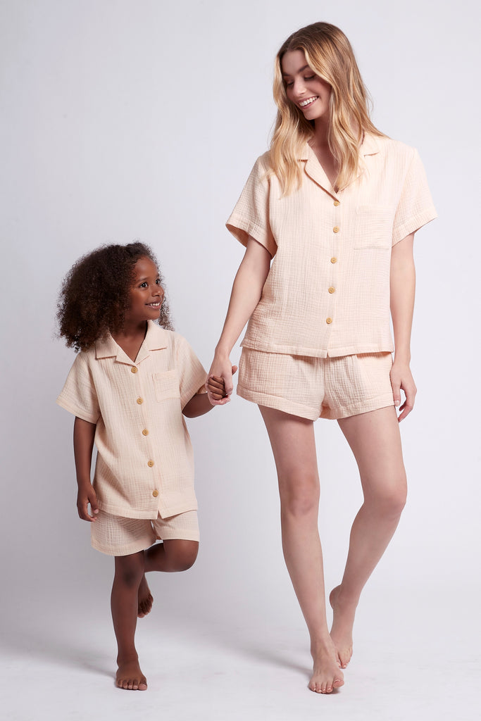 Piper Bubble Cotton Personalised Childrens Short Pyjama Set  Blush | Homebodii