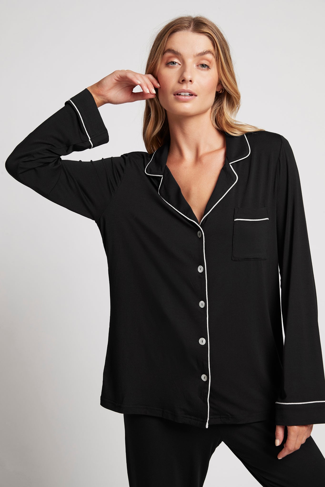 Petra Womens Tencel™ Modal Personalised Pyjama Lounge Set Black With Blush  Piping