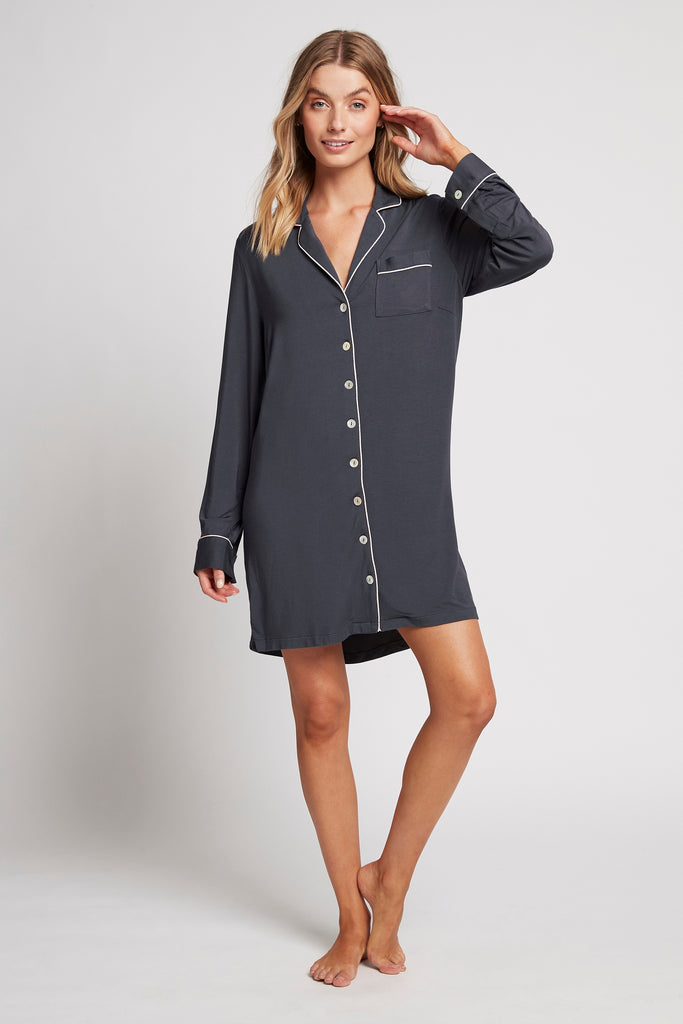 Petra Womens Tencel™ Modal  Personalised Women's Sleep Shirt Charcoal with Blush | Homebodii
