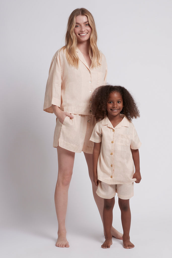 Linen Childrens Personalised Pyjama Set  Blush | Homebodii