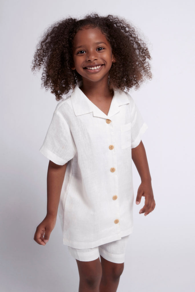 Linen Childrens Personalised  Pyjama Set  White | Homebodii