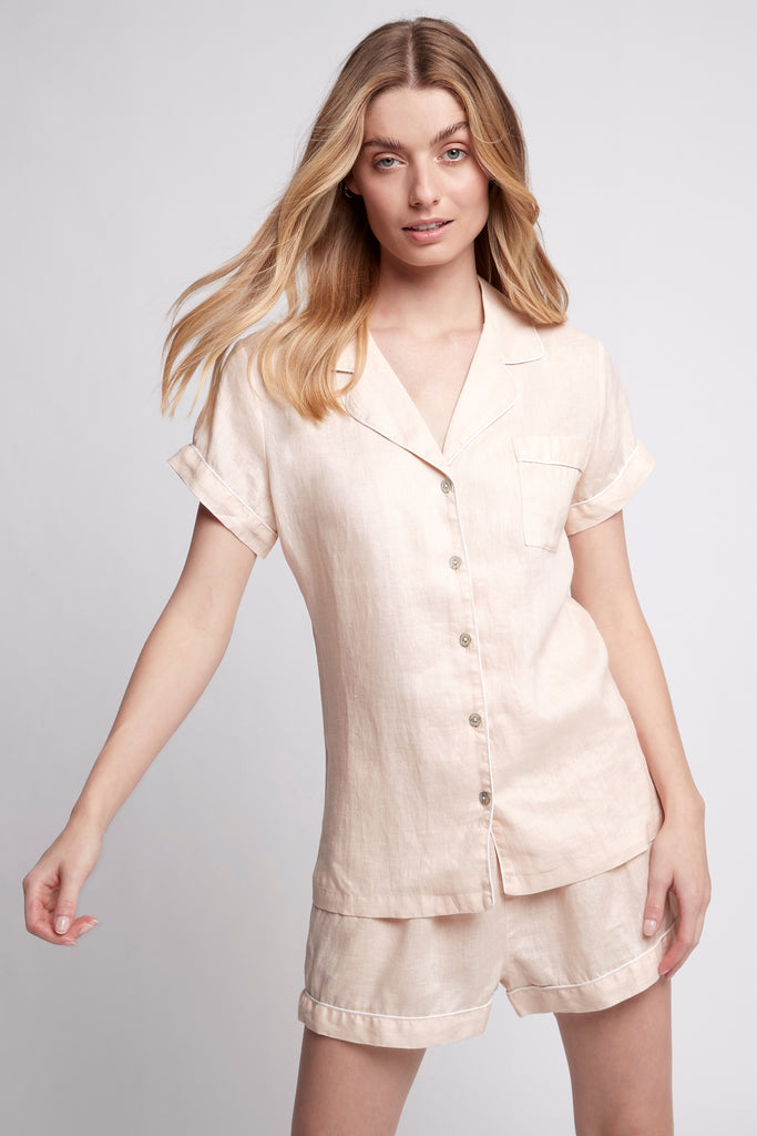 Linen Short Womens Personalised Pyjama Set  Blush | Homebodii