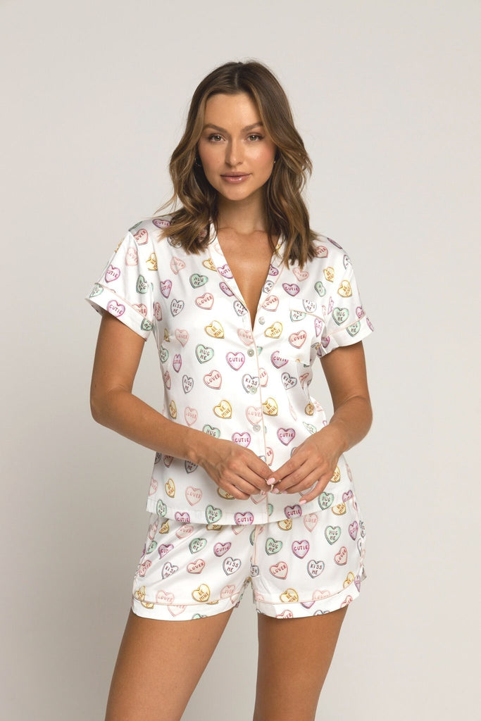 Homebodii Candy Heart Satin Womens Pyjama Set | Homebodii