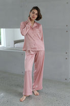 Toni Womens Personalised Satin Pyjama Lounge Set  Rust | Homebodii