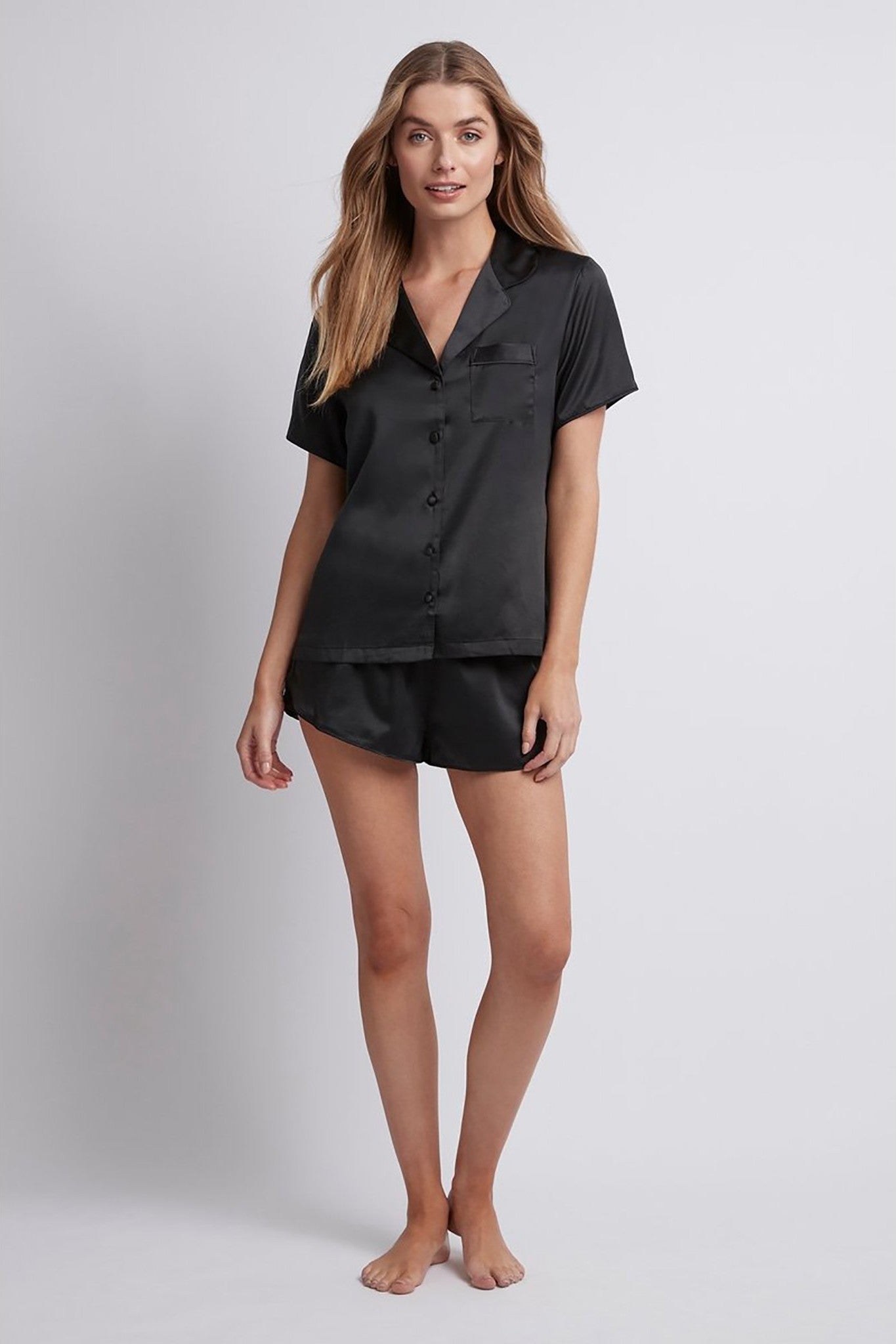 Toni Short Sleeve Personalised Satin Womens Pyjamas Black