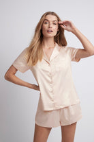 Toni Short Sleeve Personalised  Satin Womens Pyjamas  Blush | Homebodii