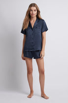 Toni Short Sleeve Personalised Satin Womens Pyjamas  Navy | Homebodii