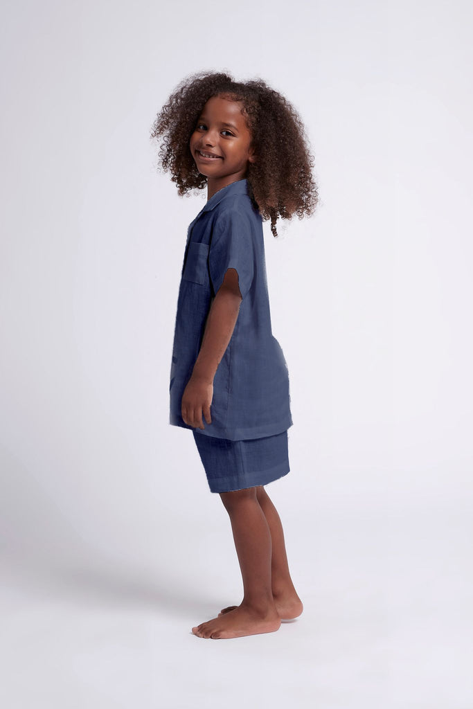 Linen Childrens Personalised  Pyjama Set  Navy | Homebodii