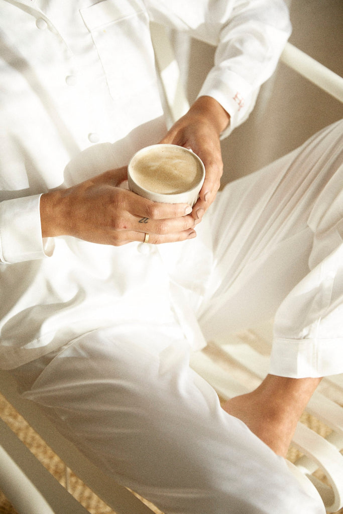 Toni Womens Personalised Satin Satin Pyjama Lounge Set  White | Homebodii