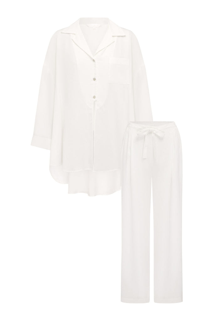 Genevieve Luxury Oversized Tencel™ Pyjama Set White | Homebodii
