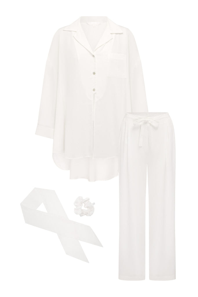 Genevieve Luxury Oversized Tencel™ Pyjama Set White | Homebodii